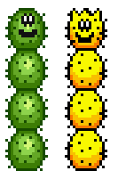 The perceptronic twins — two stacked cairn creatures. The green one keeps the asking door, the yellow one keeps the answering door.
